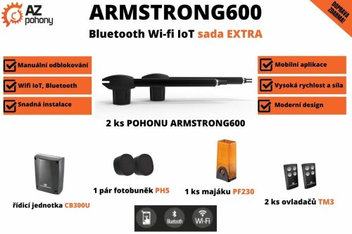 Armstrong600 Bluetooth Wifi IoT sada EXTRA - pohon dvoukřídlé brány do 10 m průjezdu